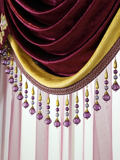Baltic Embroidered Purplr Floral Leaves Waterfall And Swag