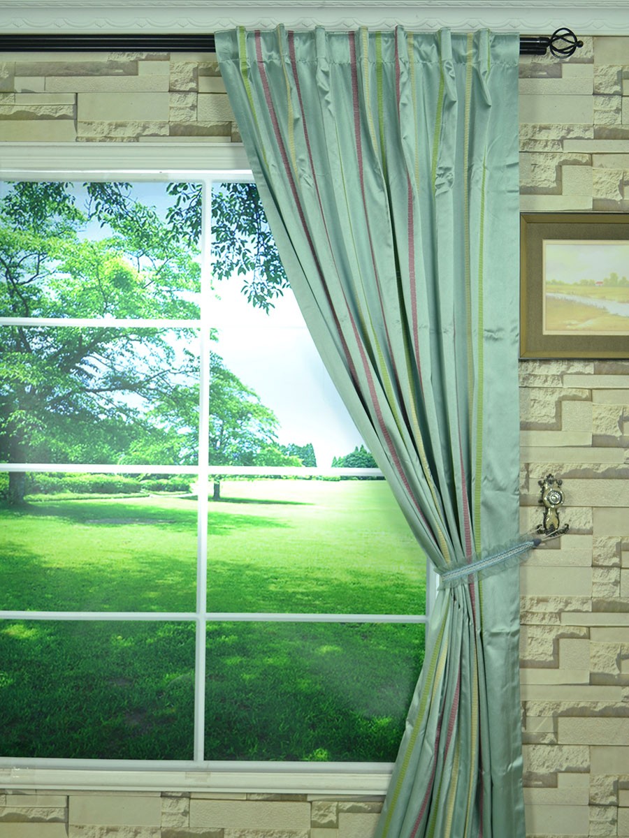 Mirage Embroidered Striped Concealed Tab Top Curtain Ready Made