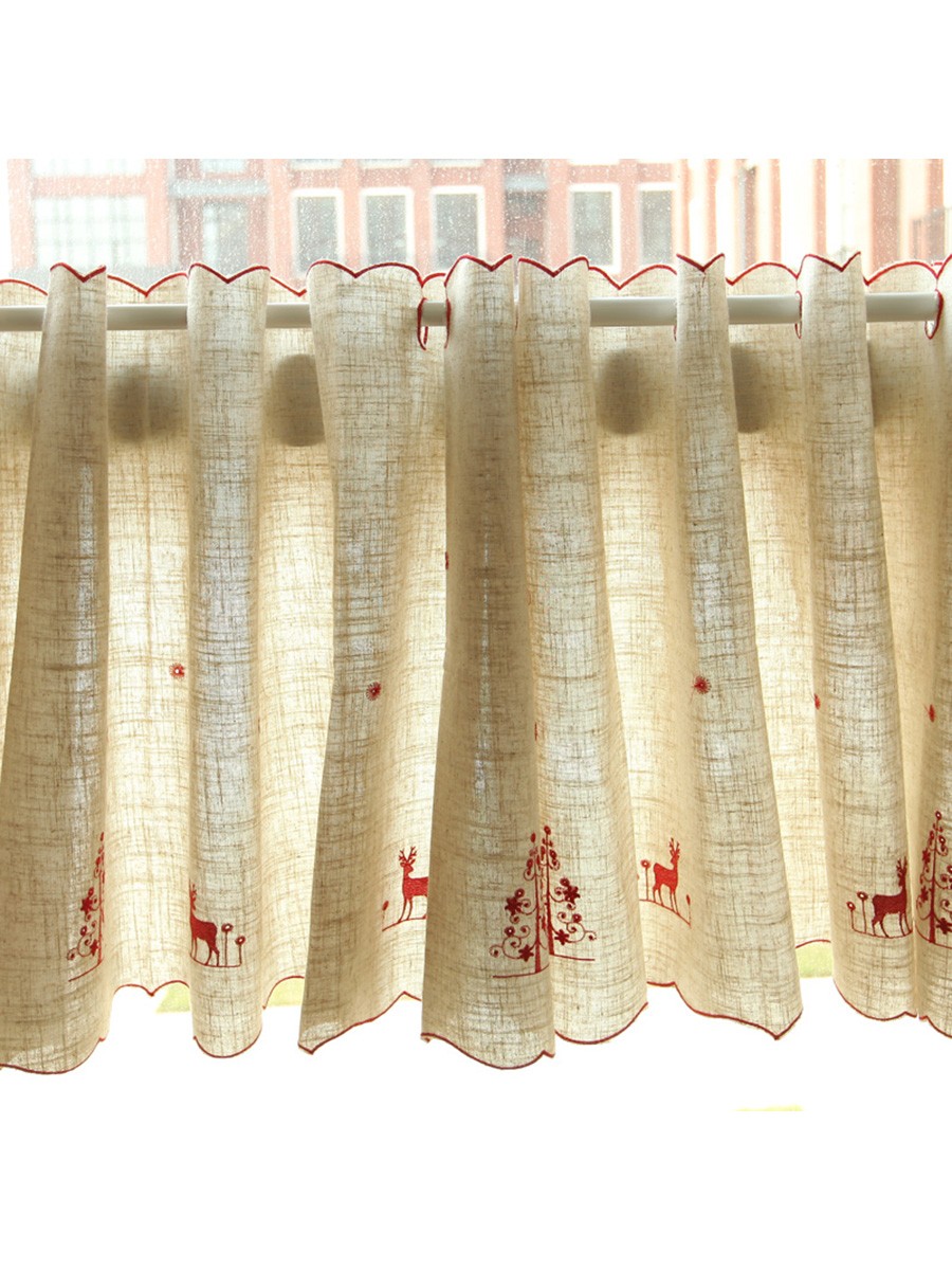 Lind Elk Embroidered Ready Made Eyelet Kitchen Cafe Curtains For