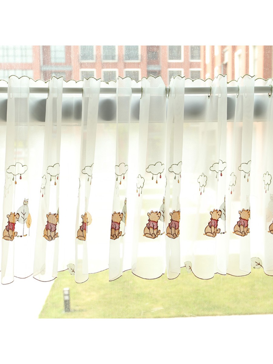 Lind Panda Embroidered Ready Made Eyelet Kitchen Cafe Sheer
