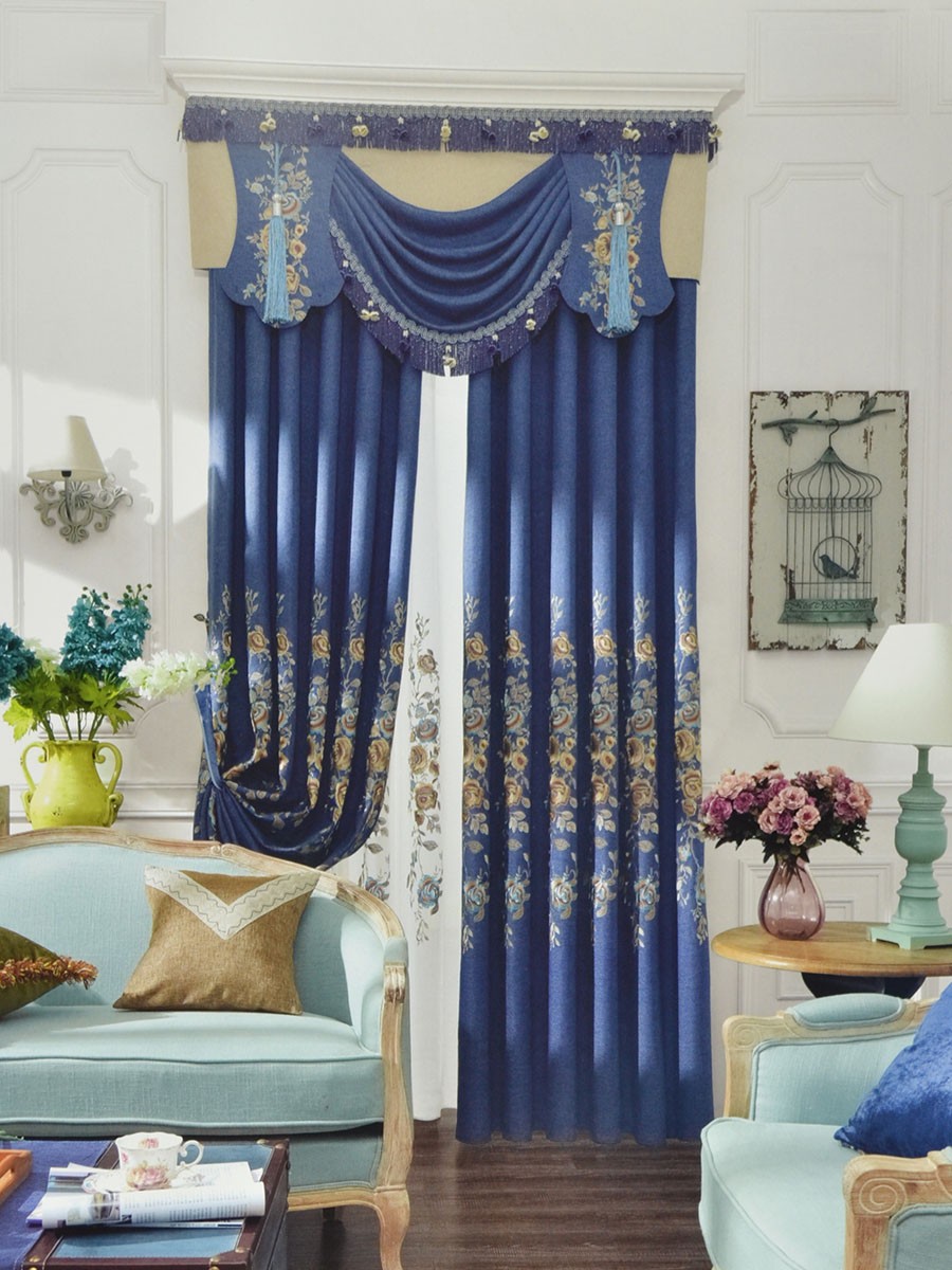Baltic Embroidered Dark Cerulean Flat And Waterfall