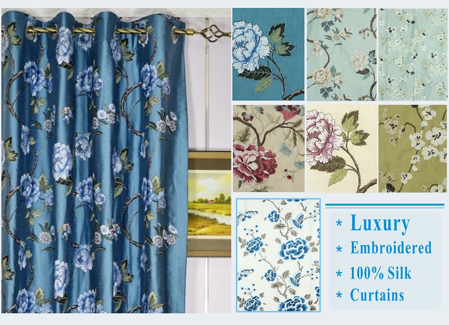 Luxury Embroidered 100% Silk Curtains